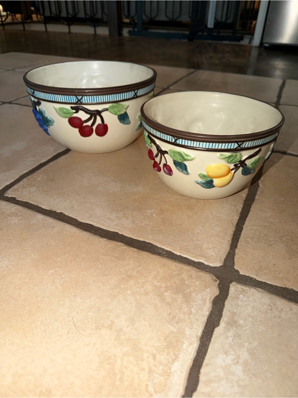 Mikasa Cream Fruit-Decor Ceramic Mixing Bowls with Red Cherries & Yellow Lemons